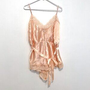 VINTAGE VTG INTIMATE ATTITUDES Plus Size Peach Satin Lace Romper Teddy Lingerie